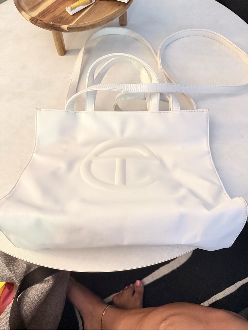 Telfar White Embossed Logo Travel Tote